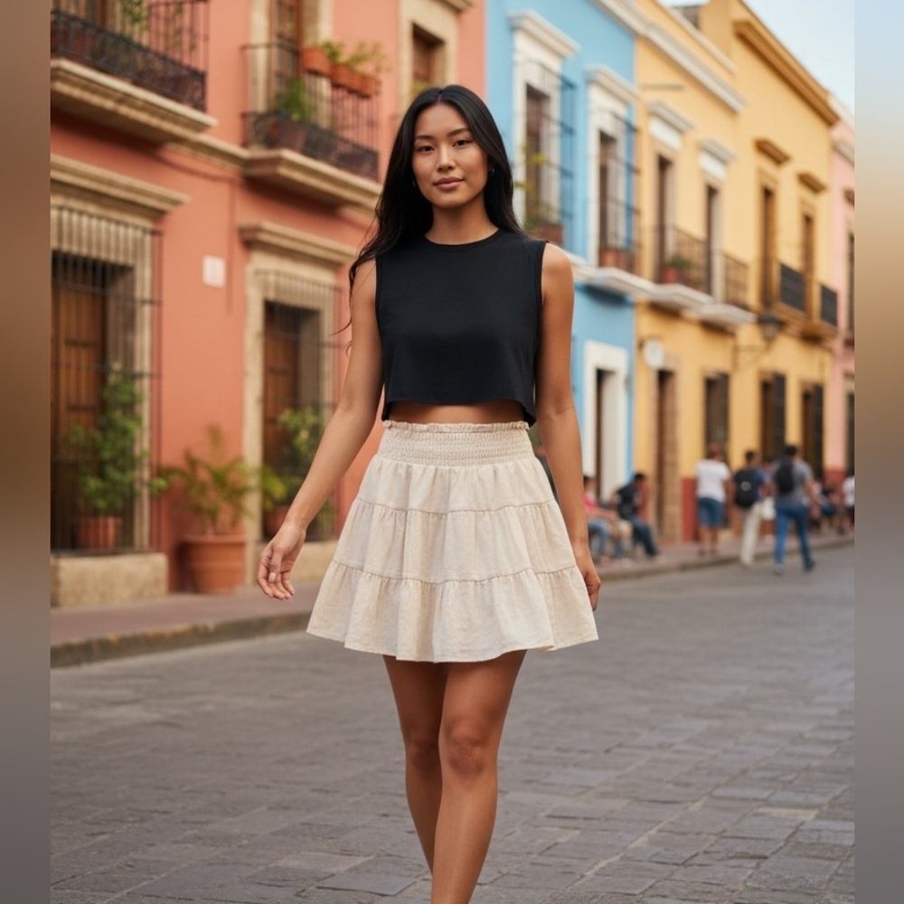Women's UO Cream Tiered Mini Skirt